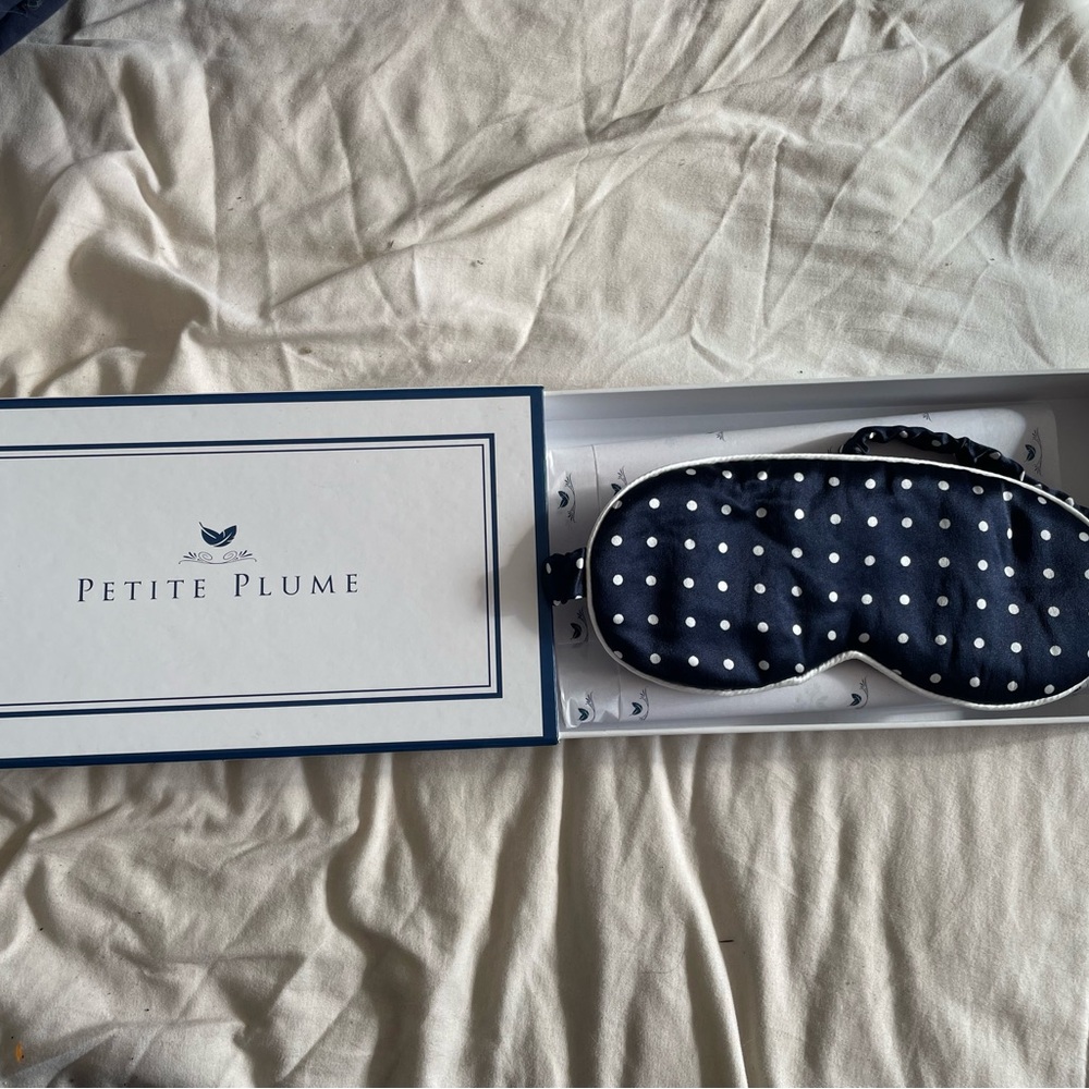Petite Plume Navy Polka Dot Silk Sleep Mask